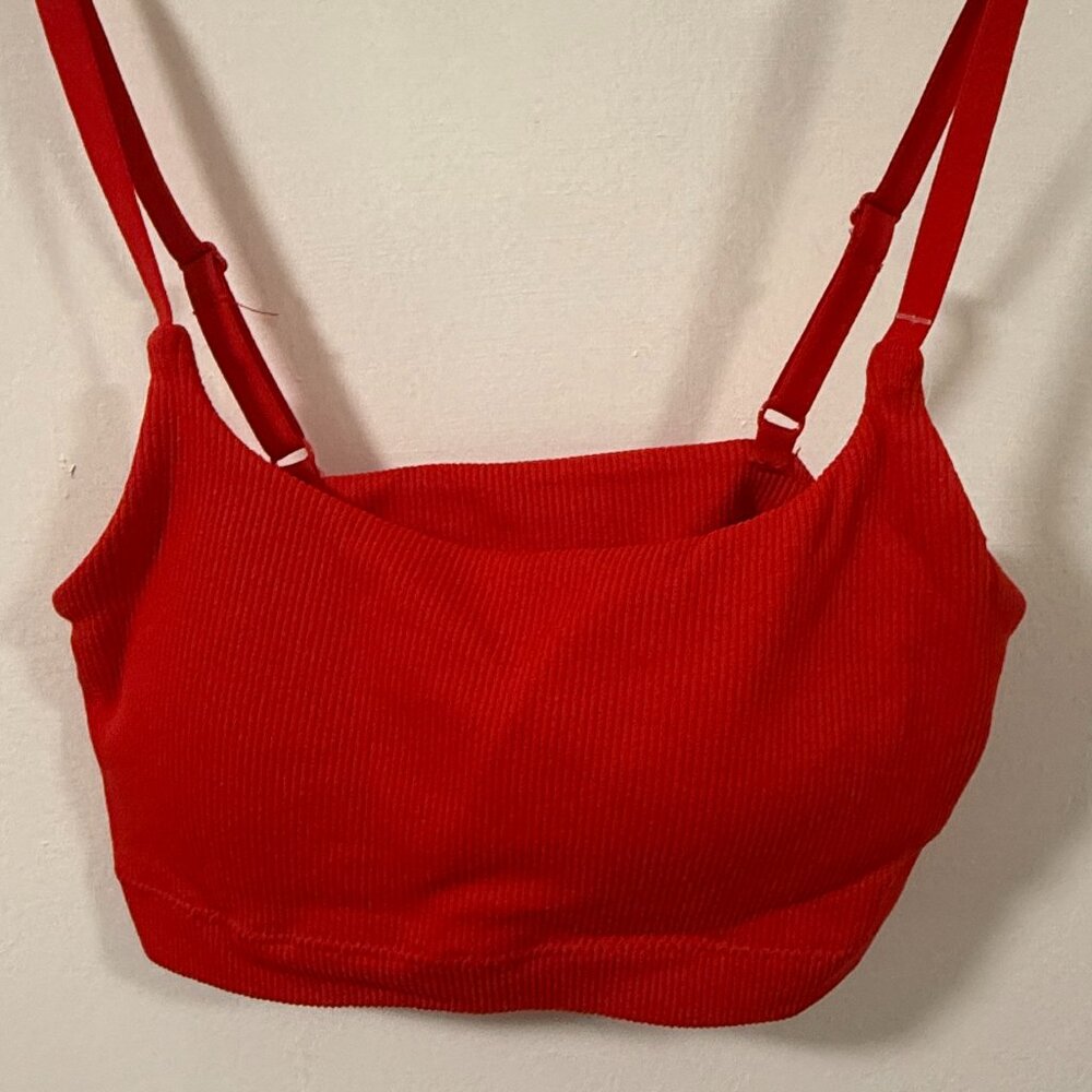 Aerie Bright Red Super Chill Ribbed Adjustable Strap Sports Bra Bralette Size S